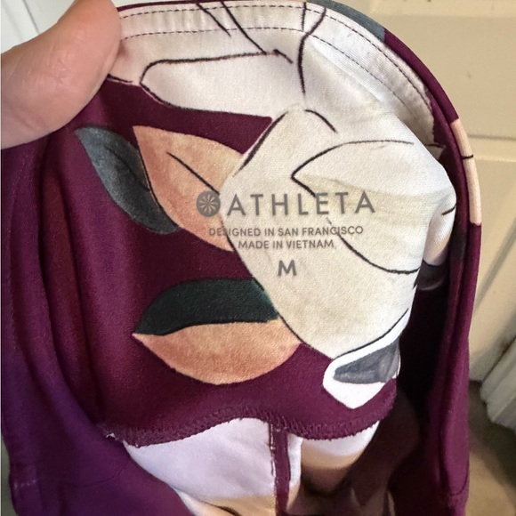 Athleta Burgundy and Cream Floral Leggings - Picture 3 of 3
